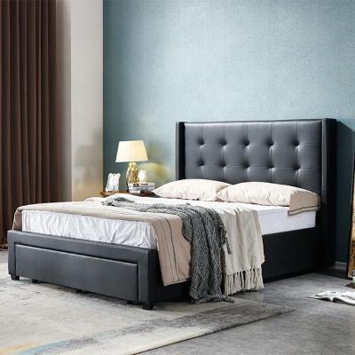 China (Others) Adjustable Tall Modern Storage Fabric One Drawers Bed Frame Luxury Black Double Bed With Drawers for sale