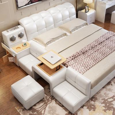 China Morden solid wood smart modern smart multifunctional cama leather bedroom furniture sets luxury storage queen size sofa beds frame for sale