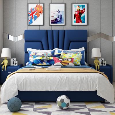 China Luxury leather storage girl and boys kids modern big blue solid wood beds frame room furniture set design for kids for sale