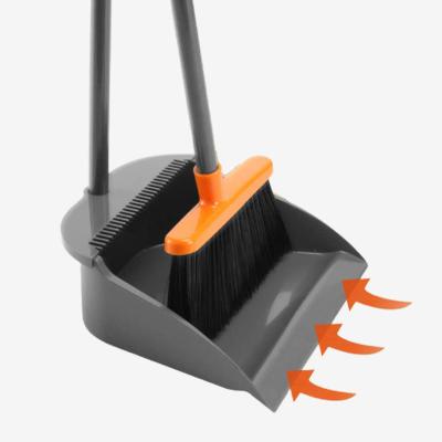 China VIPaoclean Eco-friendly Hotel Lobby Garden Folding Handle Long Broom And Plastic Dustpan Set for sale