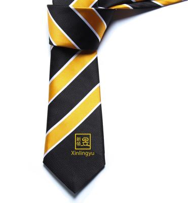 China High Quality Microfiber Woven Jacquard Yellow Stripe Custom Logo School Tie for sale