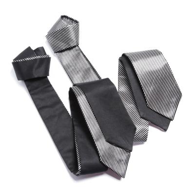 China 100% handmade high quality stripes and pure black double sided reversible satin tie for men for sale