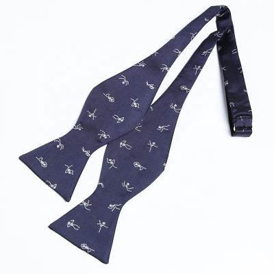 China Jacquard Custom Design Navy Earth Animal Embroidered Woven Jacquard 100% Silk Self Tie Bow Tie Bespoke Bow Tie Handmade For Men for sale