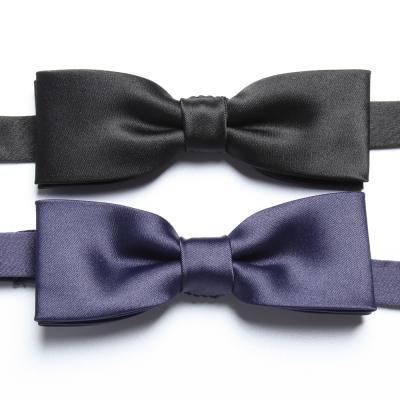 China Navy Blue Luxury Recycled Silk Color Men's Bowties Satin Jacquard Bottles Plastic Polyester Bow Tie For Party for sale