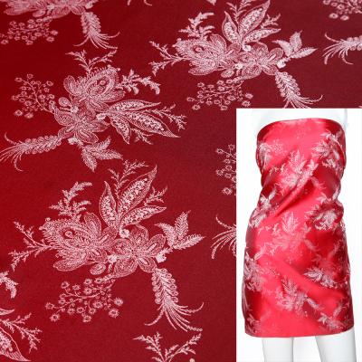 China 2020 Chinese style red white floral design jacquard polyester woven memory fabric for women for sale