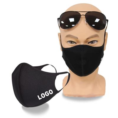 China Polyester Fashion Logo Black Custom ADI Logo Scuba Reusable Washable Knitting Fabric Face Maskes With Earloop for sale