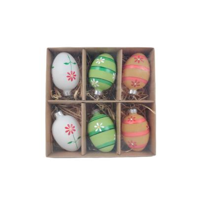 China Gifts / Ornaments 2021 New Design Colorful Hand Printed Artificial Decoration Set 6 Spring Ornament Blown Glass Easter Eggs Mini Hanging Gift for sale