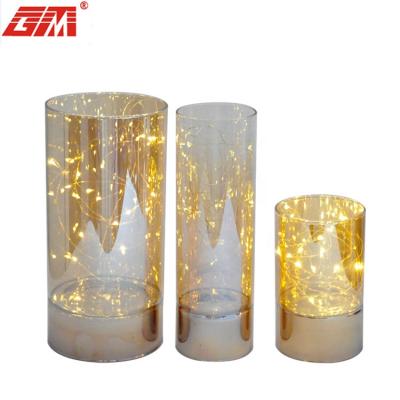 China 3 Cylinder LED Lanterns Christmas Candle Light Glass Holder Home Decoration Set for sale