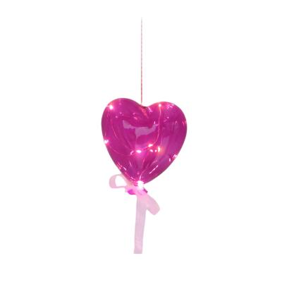 China Colorful Glass Blown Hanging Led Light Glass Ornament Heart Shape Balloons Decoration For Valentine's Day for sale