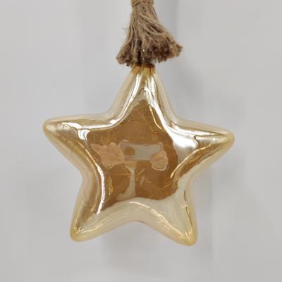 China Christamas Decoration Battery Operated Led Lit Up Champagne Gold Glass Hanging Decorative Christmas Star Shaped Ornaments Wholesale for sale