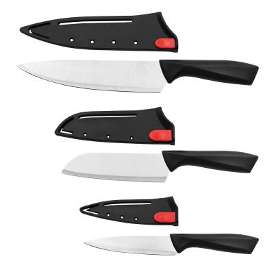 China Durable 3pcs Handle Stainless Steel Ergonomic Plastic Kitchen Knife Set With Cover Sharpener for sale