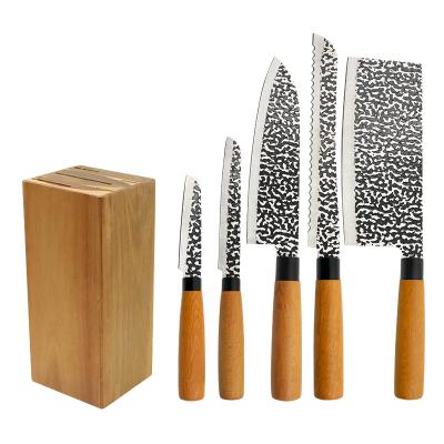 China Sustainable Yangjiang Knife 5 Pieces 3Cr13 Stainless Steel Knife Set Japanese Kitchen Knife Set With Wooden Handle for sale