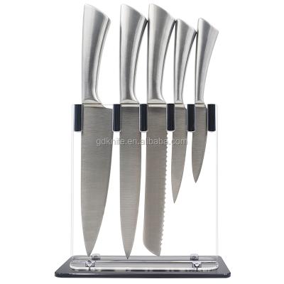 China Hot Selling Durable 5 Pcs Viable With Holder Hollow Handle Stainless Steel Acrylic Knife Set for sale