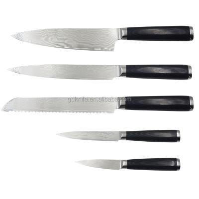 China Viable New Design With Black Wooden Pakka Handle Damascus Stainless Steel Kitchen Knife Set for sale