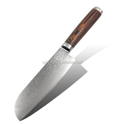 China 7 Inch Damascus Steel Kitchen Santoku Knife With Pakka Wood Handle for sale