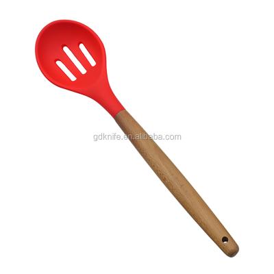 China 2021 New Design Beech Wooden Handle Viable Colorful Silicone Cover Nylon Kitchen Tool, Slotted Spoon for sale