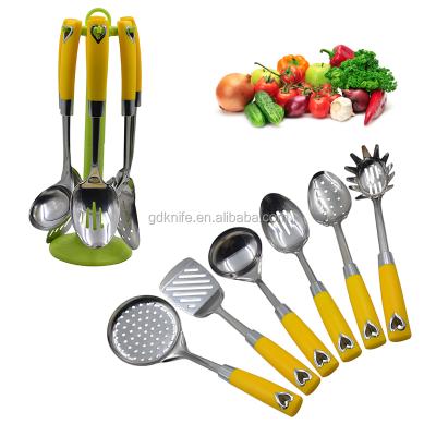 China High Quality New Style Disposable 6 Pcs With Rack Color TPR Handle Stainless Steel Kitchen Tool for sale