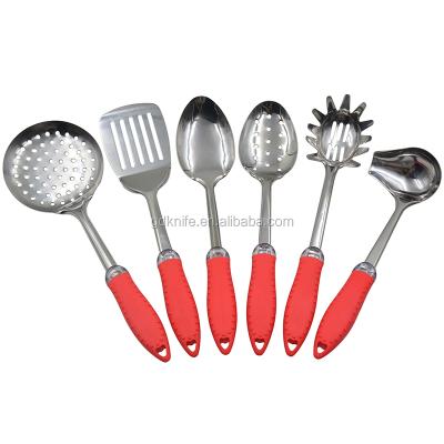 China High Quality New Style Disposable 6 Pcs With Rack Color TPR Handle Stainless Steel Kitchen Utensils for sale