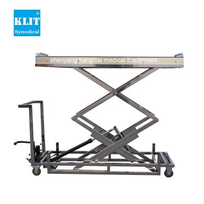 China American Style Height Adjustable Burial Supplies Hydraulic Lifting Corpse Trolley Freezer Corpse Transfer Mortuary Trolley for sale