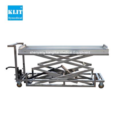 China American Style Hydraulic Lifting Hydraulic Lifting Mortuary Body Carriage Stainless Steel Corpse Trolley Mortuary Cart Burial Stainless Steel for sale