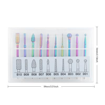 China 10pcs Manicure Rainbow Nail Polishing Head Set Polish Peeling Stainless Steel Head Nail Polishing Drill Bit for sale