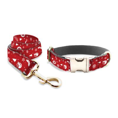 China Personalized Christmas Strap Pet Leash Training Dog Collar Set High End Luxury Pet Collar and Leash for sale