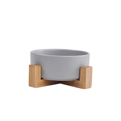 China Personalized High Stocked Dog Bowls Non Slip Ceramic Pet Bowl Holder Wooden Dogs Bowl for sale