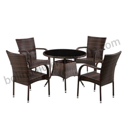 China 2021 New Fashion Sun Protection Modern Metal Frame Outdoor Patio Rattan Table And Chair for sale