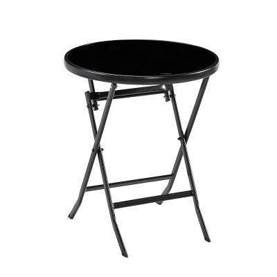 China Hot Sale Outdoor French Bistros Restaurant Chair Space Saving Waterproof Spain Glass-Metal Black Round Folding Table Leisure for sale