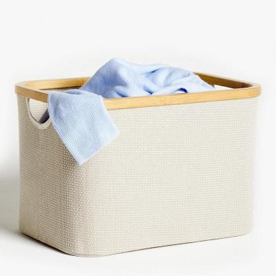 China Eco-friendly Wholesale Durable Goods Bamboo Foldable Laundry Basket Laundry Hamper Bamboo Waterproof Laundry Bag for sale