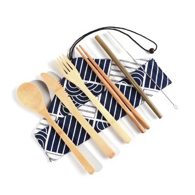 China Travel Viable Wholesale Cutlery Set With 6PCS Bag Reusable Bamboo Utensil Bamboo Cutlery Dinnerware Set for sale