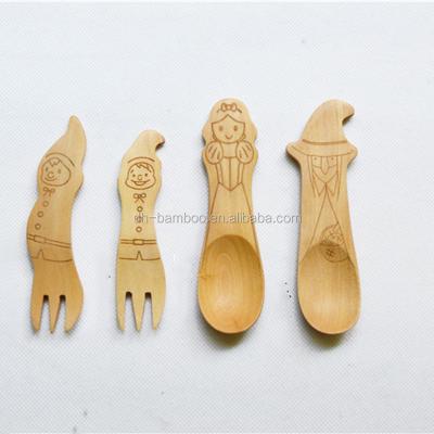 China Viable Hot Sale Mini Cartoon Spoon Ice Cream Spoon And Fork Animal Wooden Bamboo Set for sale