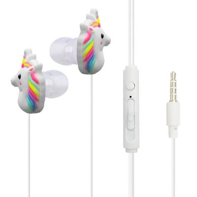 China 3.5mm In-ear Stereo PVC 3D Bass Soft Animal Cartoon Unicorn Horse Earphone Earbuds With Tuning Mic for sale