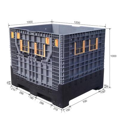 China 1200*1000*1000mm Pallet Packing Heavy Duty Collapsible Bulk Plastic Container With Folding Doors for sale