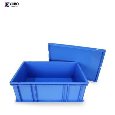 China Strong Box Agriculture Plastic Crates Blue Atatched Lid Container for sale