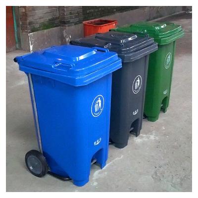 China Sustainable 240 Liter Plastic Trash Can With Moving Pedal Rubbish Bin Two Wheels for sale