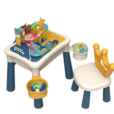 China Toy Multifunctional Kids Learning Educational Table 112PCS Tables Building Block Set With Chair for sale