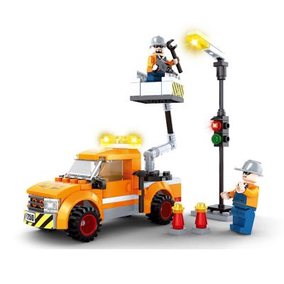 China Construction Toy Promotional Gift Bricks Toys for Children 120pcs Small Particles Vehicles Street Light Repair Truck Building Blocks for Children for sale