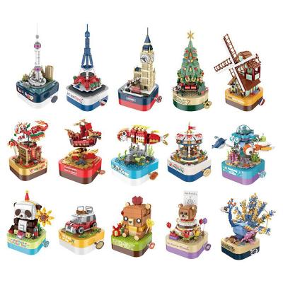 China DIY TOY Gift Popular Toy Small Particle Bricks DIY Toys Building Block Rotating Music Boxes Creative Supply Items For Children Girl for sale