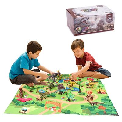 China Kids Play 2020 Educational Realistic Dinosaurs Toys Set Dinosaur World Play Figure With Trees Dinosaur And Activity Play Mat Toy For Kids for sale