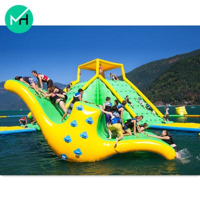 China Hot Selling Durable Sealed Air Tight Inflatable Water Park W Shape Water Slide Floating Swing For Sale for sale