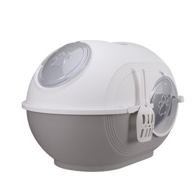 China Large Cat Toilet Pet Kitty Anti-splash and Deodorization Supplies Wholesale Stocked Fully Enclosed Top-in Space Capsule Cat Litter Box for sale