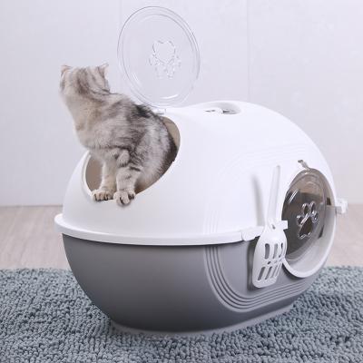 China Stocked Fully Enclosed Splash Proof Deodorization Large Cat Toilet Space Capsule Trash Can for sale