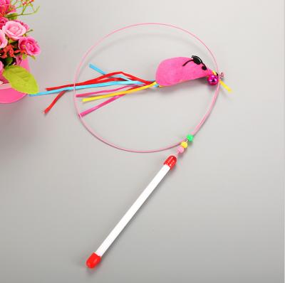 China Viable Pet Toys Cat Toys Interactive Elastic Rope Mouse With Feather Fishing Rod Funny Cat Stick Juguetes Para Gatos for sale