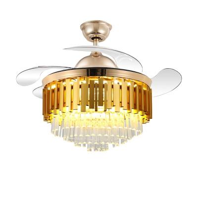 China Wholesale Modern Fancy Modern Home Decorative Crystal Gold Crystal Led Ceiling Fan Retractable Pendant Light Chandelier With Lights for sale