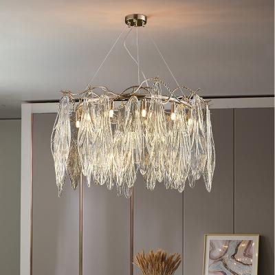 China Modern Round Iron Wedding Lamp New Design Modern Water-grained Glass Hanging Light Luxury Chandelier Dining for sale