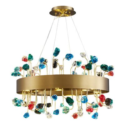 China Modern Modern Glass Chandeliers Led Pendant Lamp Colorful Round High Quality Ceiling Lights Led Stainless Steel Ring Pendant Light for sale