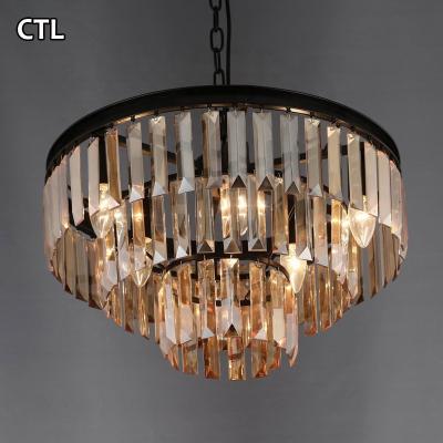 China Modern Luxury Decorative Smoke Shape Cake Restaurant Gray Crystal K9 Chandelier Contemporary Crystal Pendant Light for sale