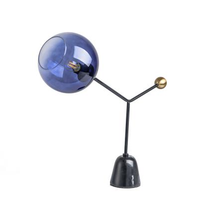 China 2021 Nordic Design Custom Creative Fashionable Blue Luxury Home Modern Glass Bedroom Bedside Table Lamp for sale