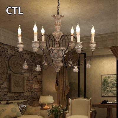 China Industrial Uplight E14 Vintage Church Loft Retro Wooden Pendant Light Industrial Candle Chandelier for sale